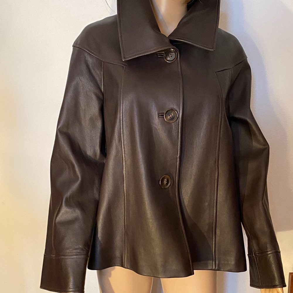 Dark brown leather jacket , size 6 ,Lafayette 148